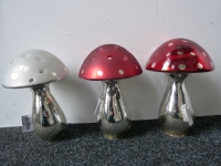 Paddenstoel glas L rood mat/wit/rood