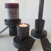 BOB Iron T-light/ candle holder leather black